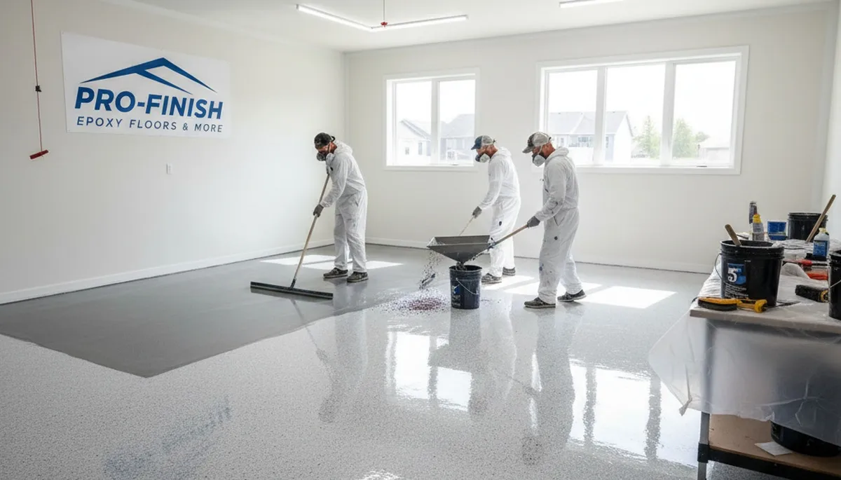 Epoxy floor coating in Reading MA garage by professional house painters, durable and chemical-resistant finish