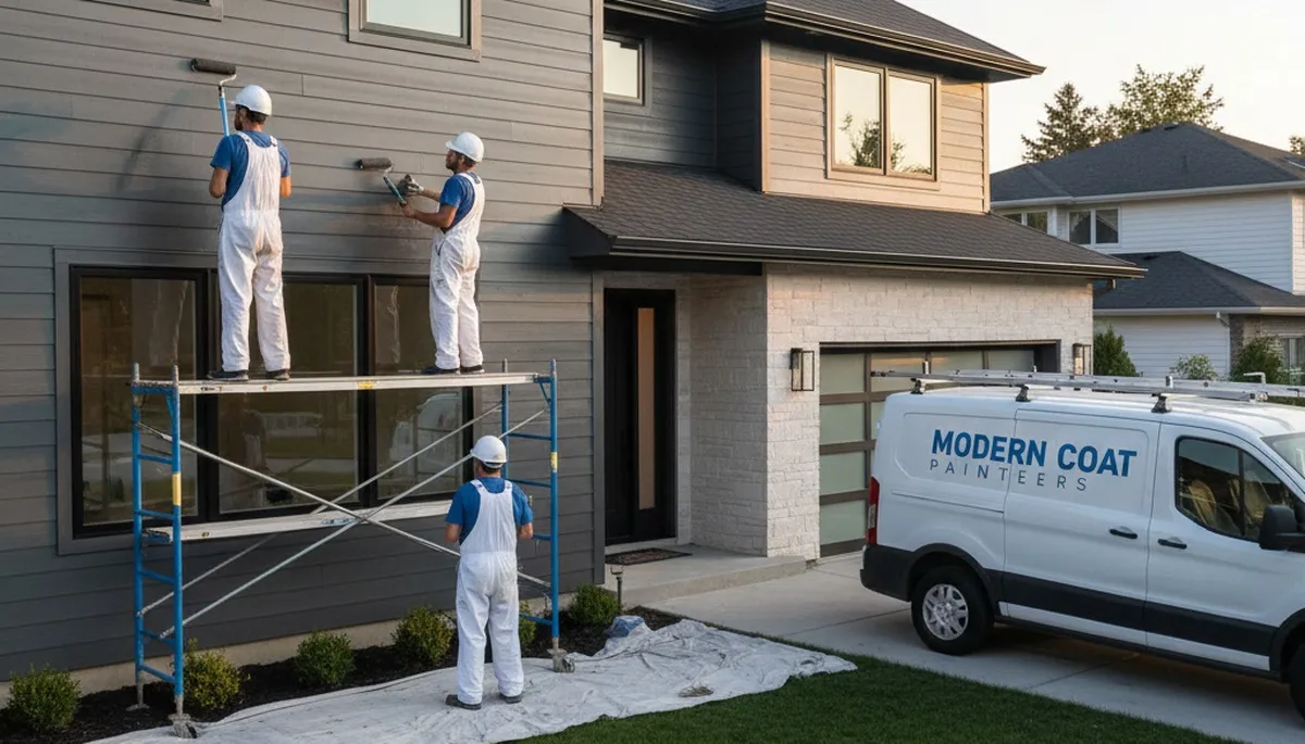 Professional siding painting on New England home in Reading, MA by expert local house painters